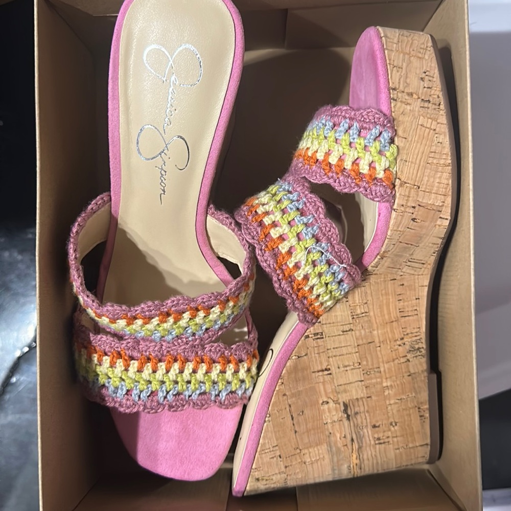Multi-Colored purple, orange, cream, lime, and blue wedges